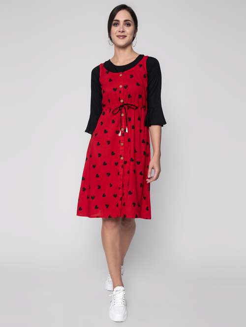 drawstring waist printed dungaree dress - 17790410 - Standard Image - 0