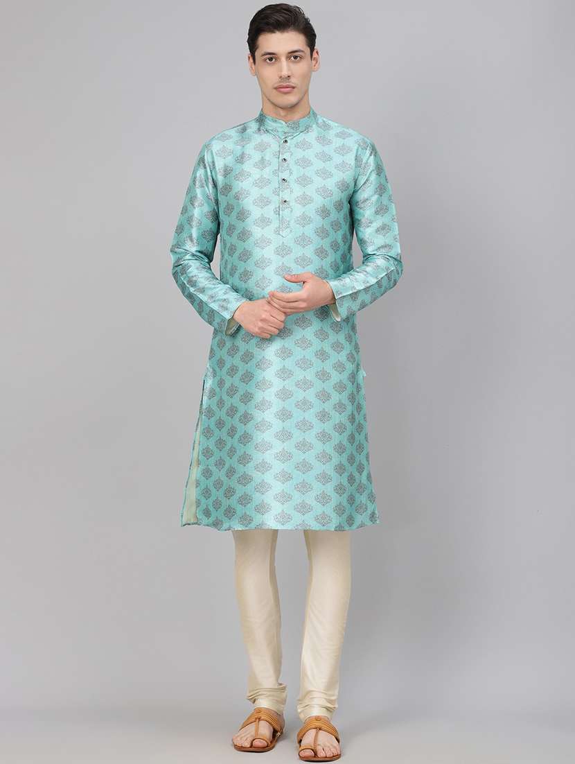 blue printed kurta pyjama set
