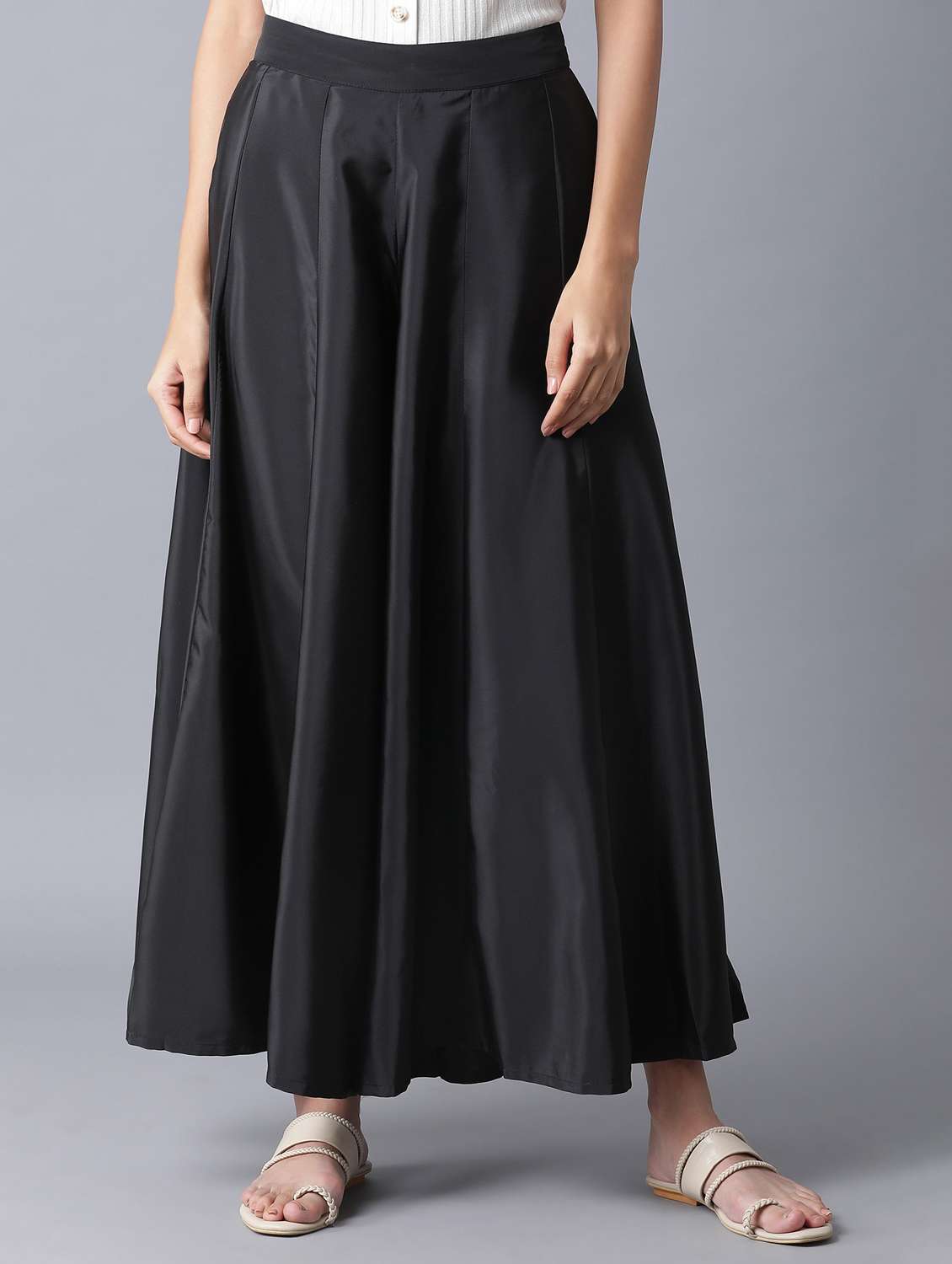 black polyester flared skirts
