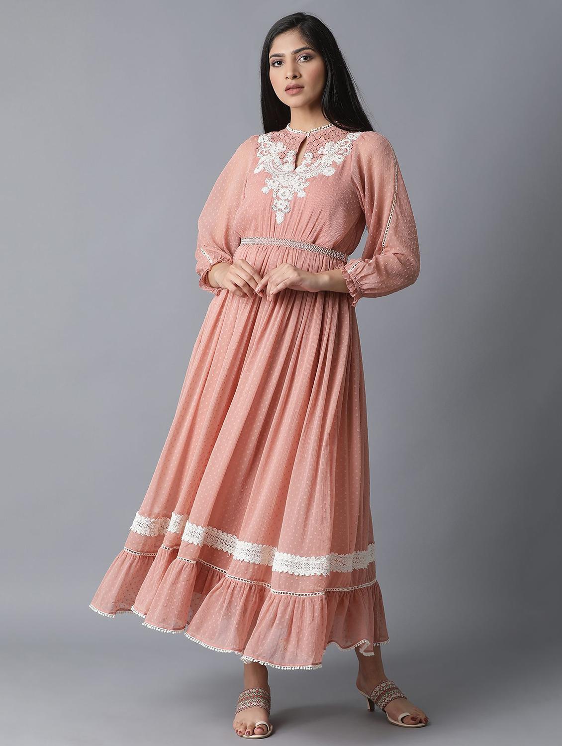 pastel embroidered dobby flared ethnic dress