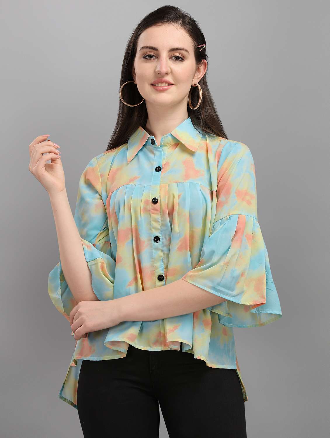 bell sleeved printed top 