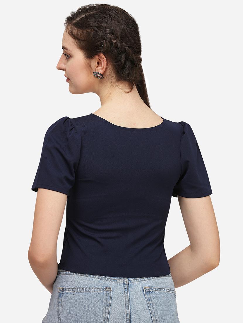 tie front solid crop top - 17793662 - Standard Image - 2