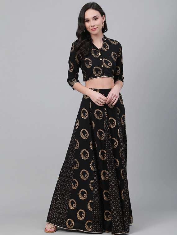 black rayon flared lehenga