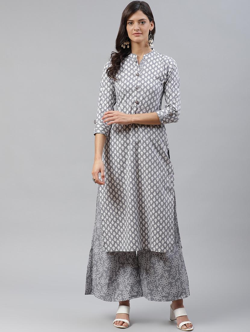 women three quarter sleeve kurta palazzo set