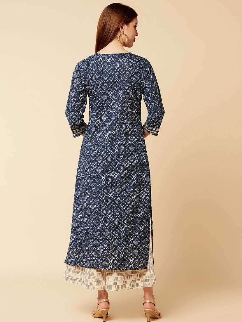 gold printed straight kurta - 17795056 - Standard Image - 2