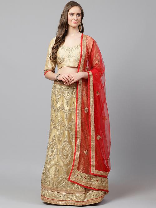 beige net aline lehenga - 17795558 -  Standard Image - 0