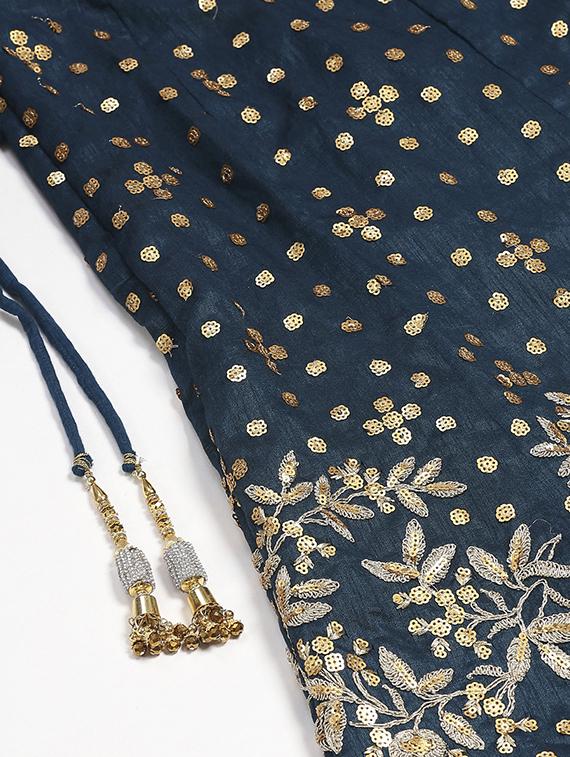 teal art silk flared lehenga - 17795632 - Standard Image - 2