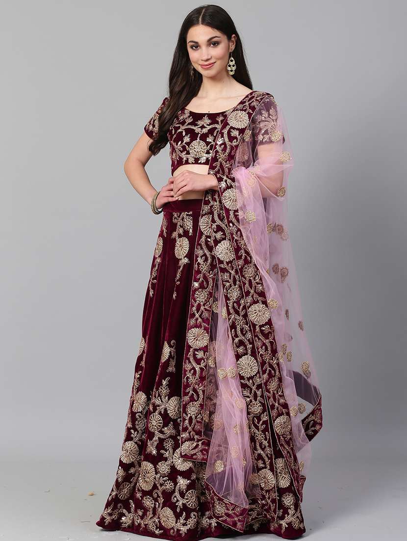 purple velvet aline lehenga