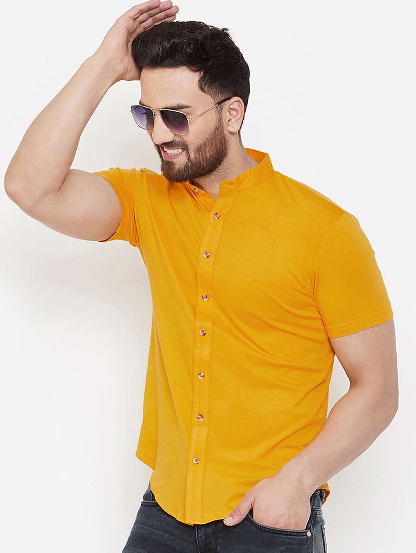 men yellow regular fit casual shirt