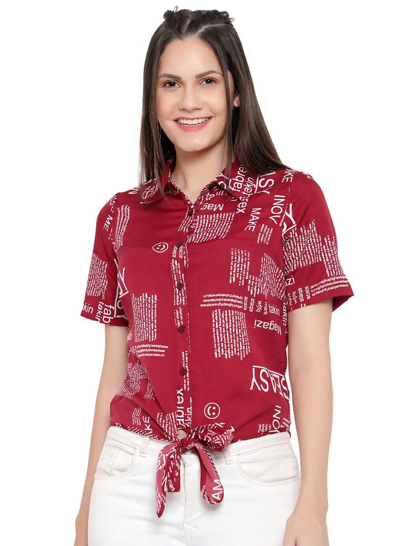 tie front printed shirt