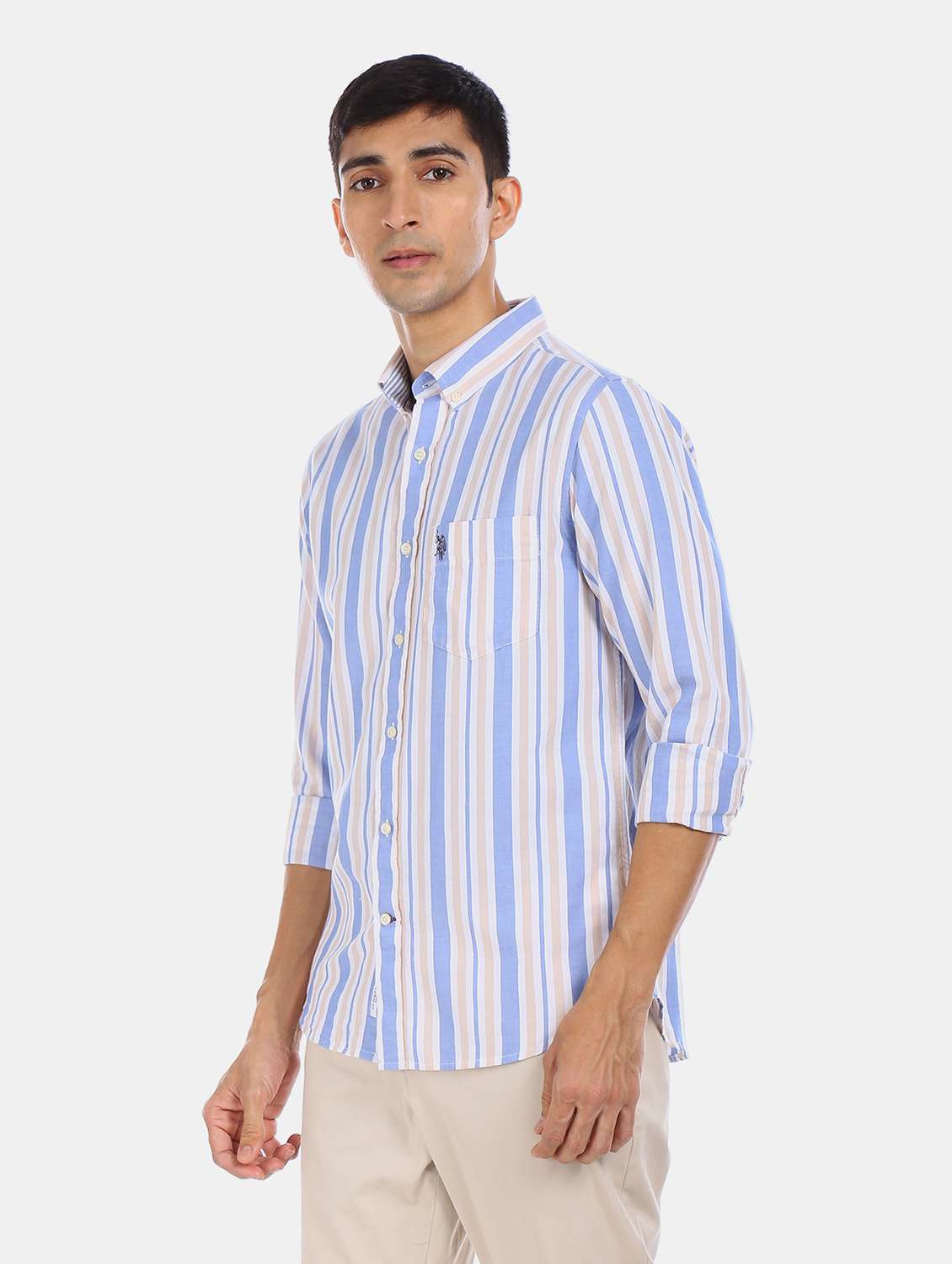 blue striped casual shirt