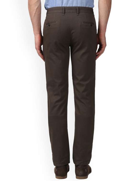 brown solid flat front casual trouser - 17798685 -  Standard Image - 2