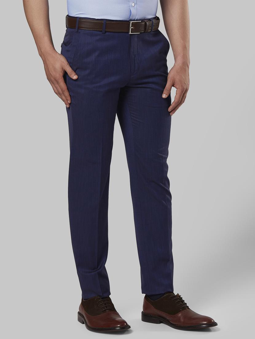 navy blue textured flat front formal trouser - 17799434 - Standard Image - 2