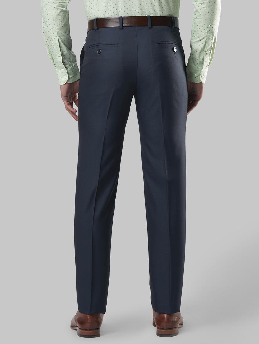 navy blue textured flat front formal trouser - 17799455 - Standard Image - 2