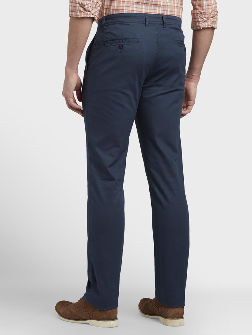 navy blue solid flat front casual trouser - 17799542 - Standard Image - 2