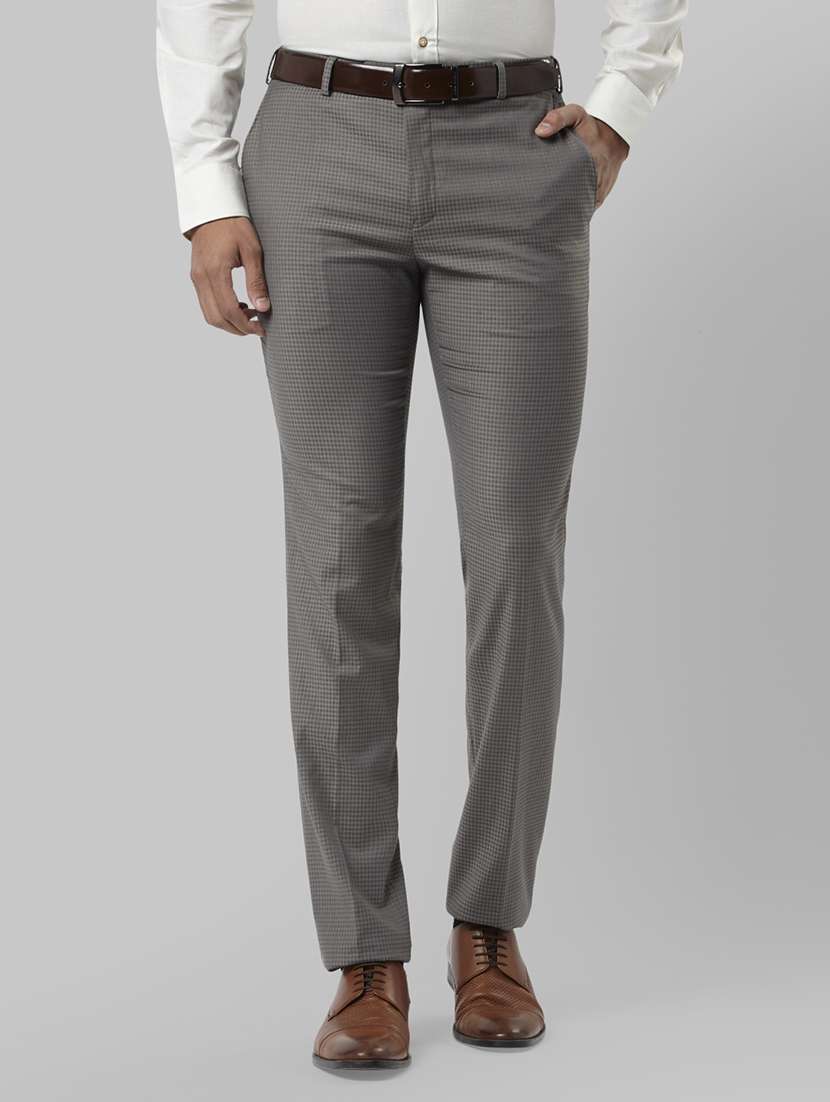 grey checkered flat front formal trouser