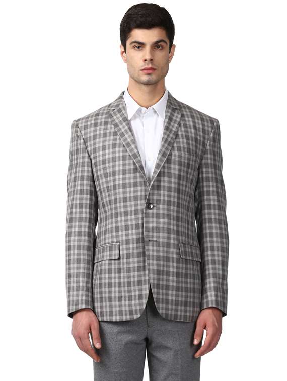 grey checkered single breasted formal blazer
