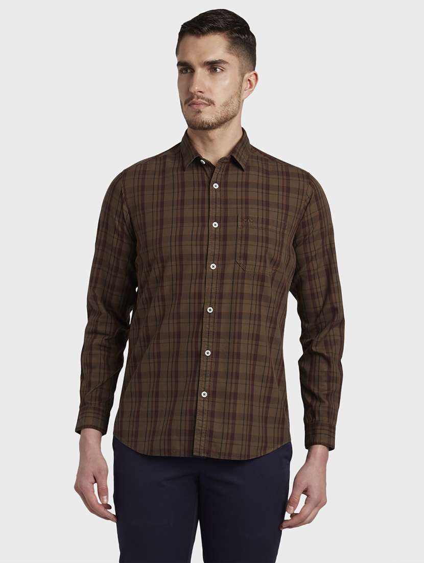 olive green checkered casual shirt