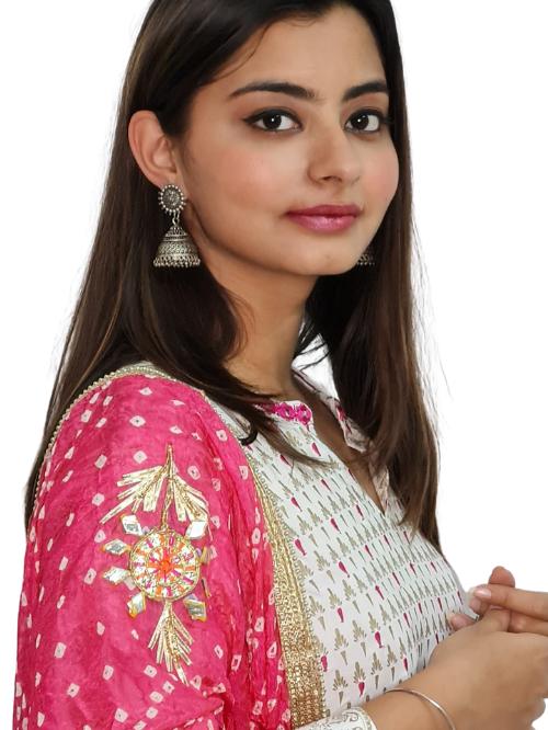 ethnic long white embroidered block print - 17801703 - Standard Image - 2