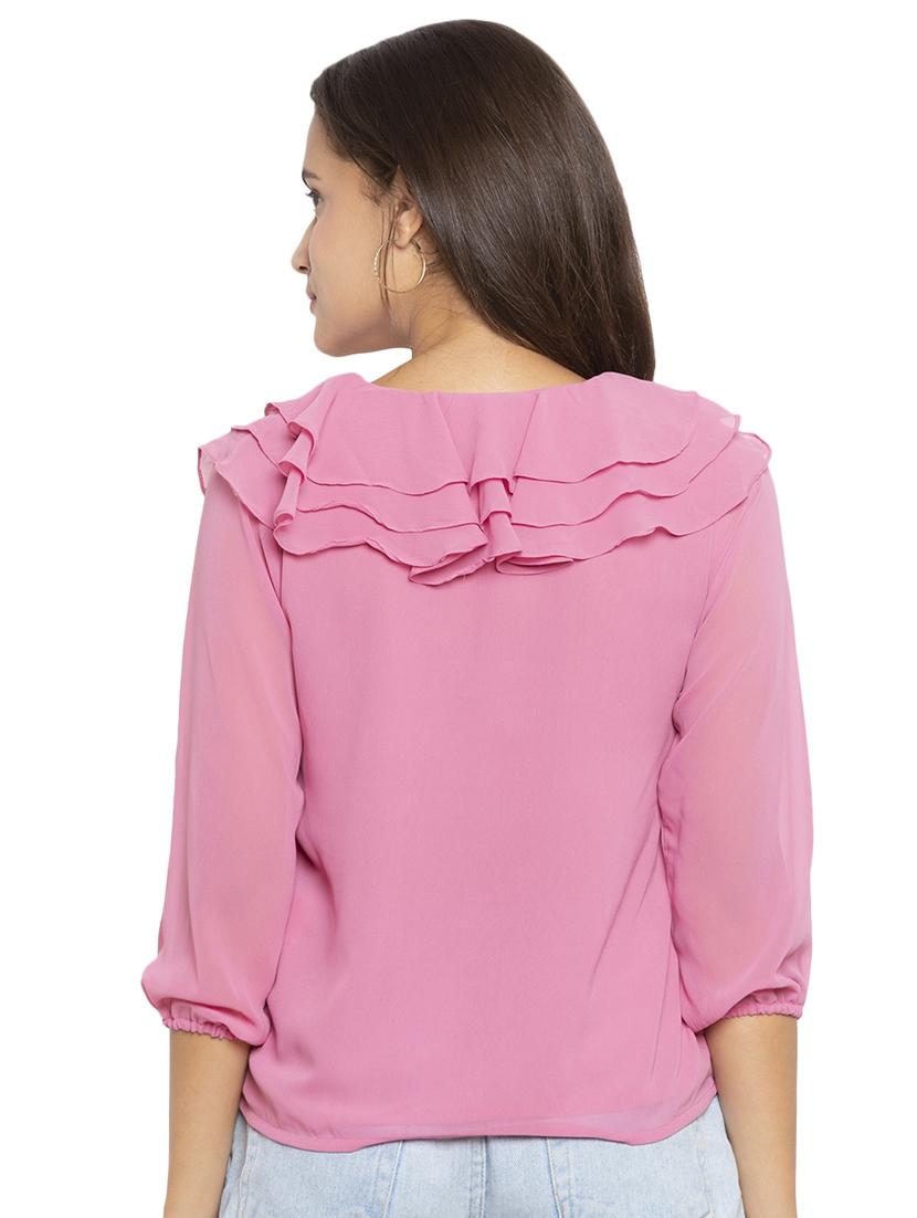 v-neck solid ruffle top - 17801800 - Standard Image - 2