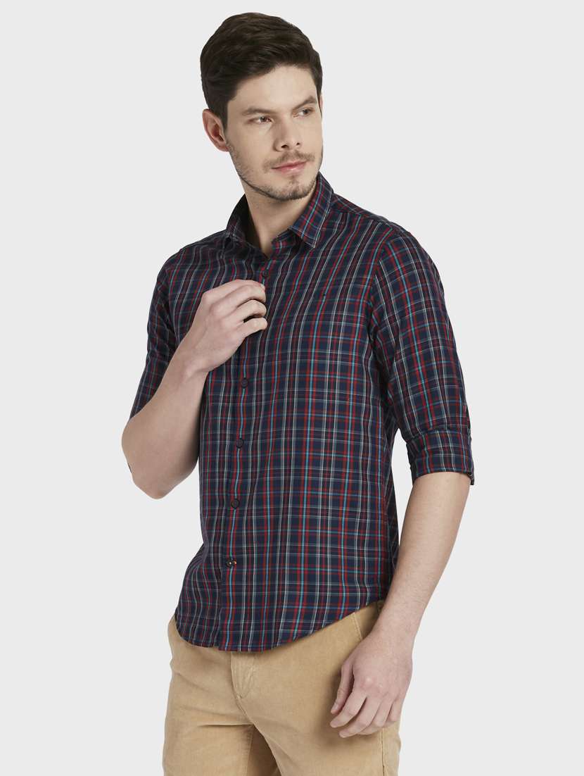 navy blue checkered casual shirt - 17802009 - Standard Image - 2