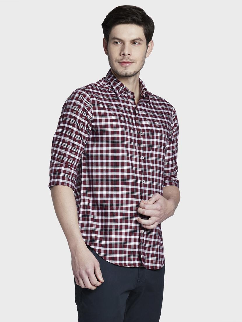 maroon checkered casual shirt - 17802020 - Standard Image - 2