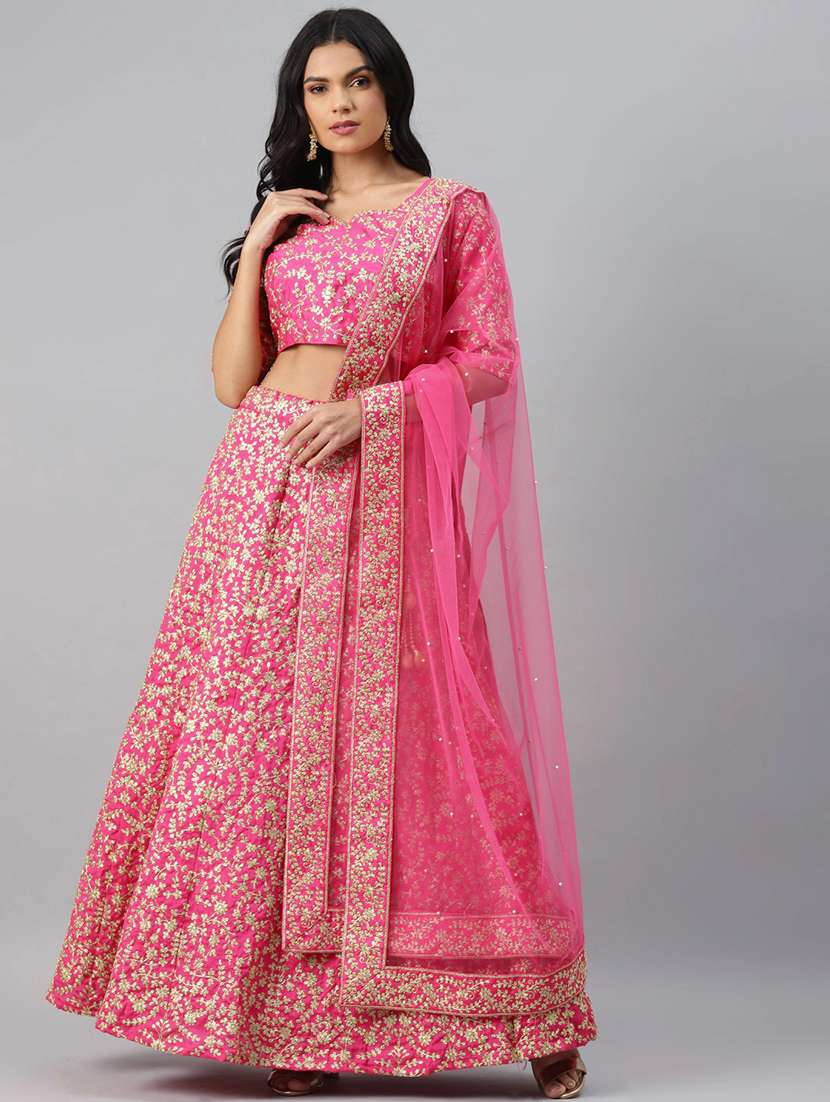 pink art silk aline lehenga