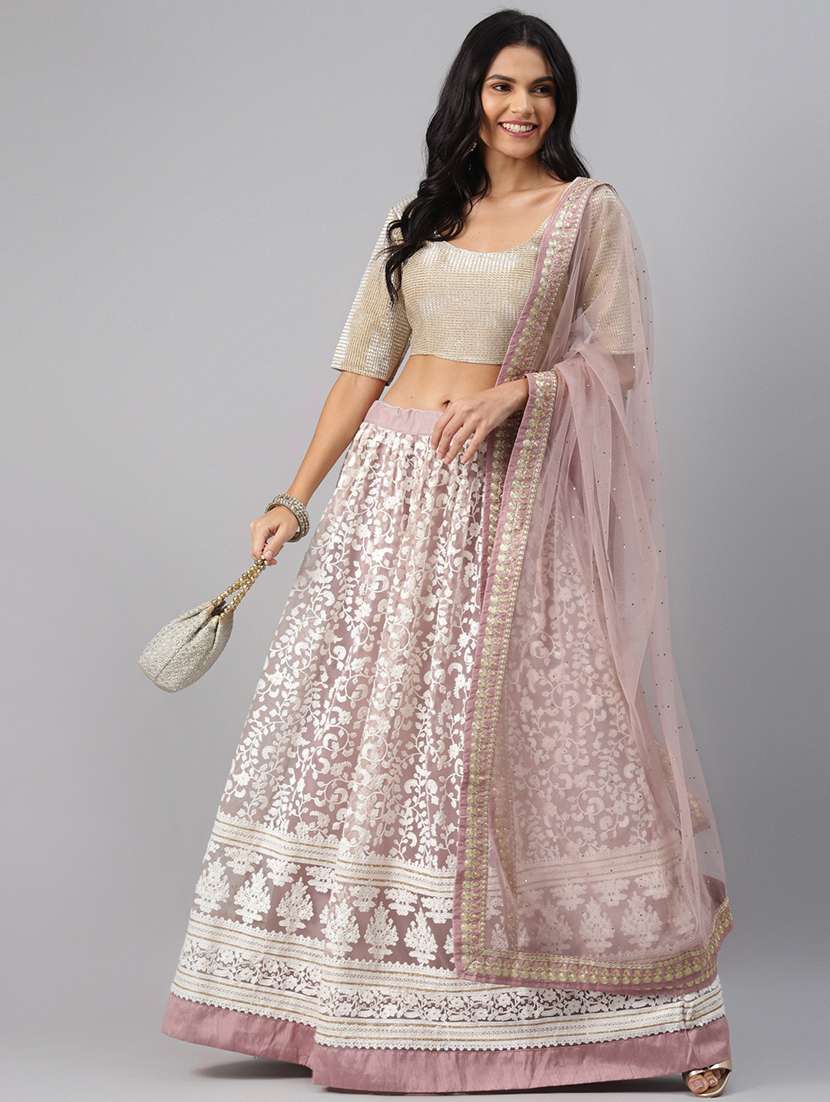 pink net aline lehenga