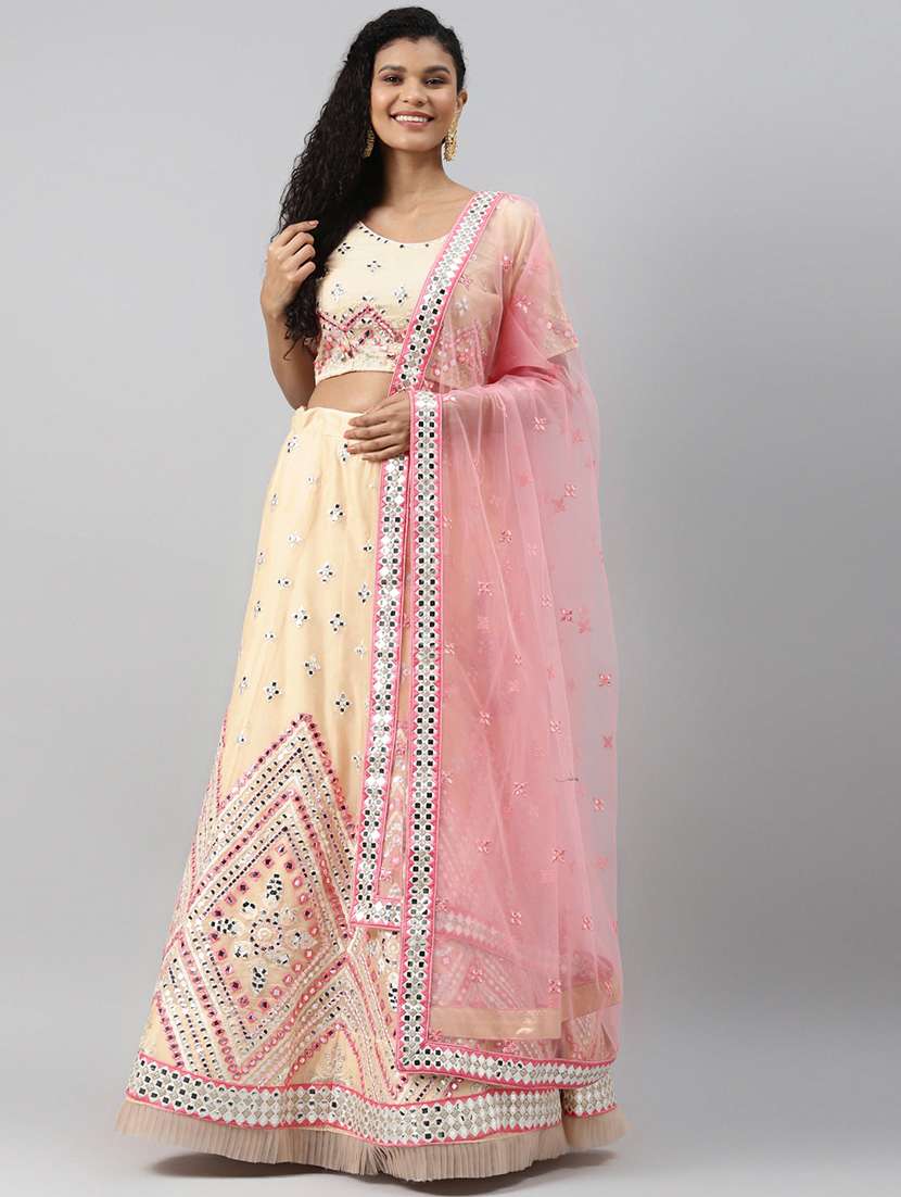 beige organza flared lehenga