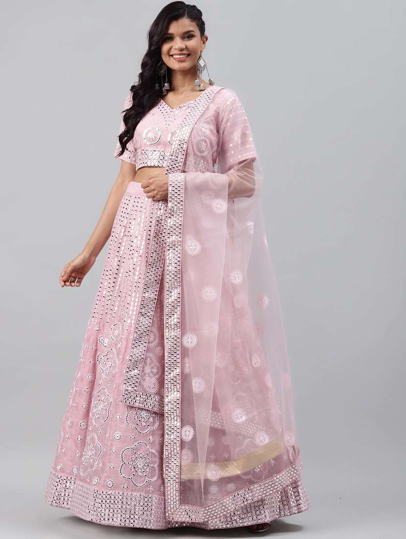 pink organza flared lehenga