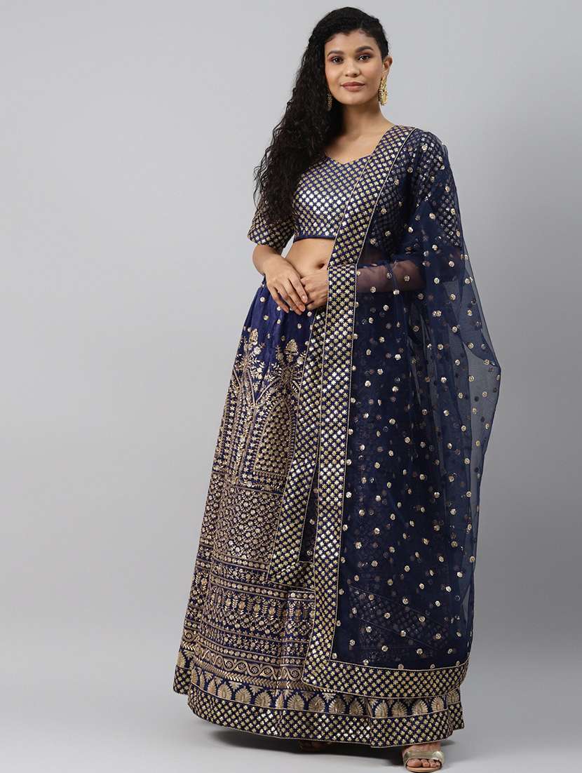blue raw silk aline lehenga