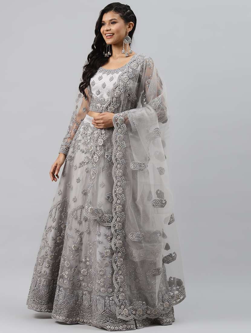 grey net aline lehenga