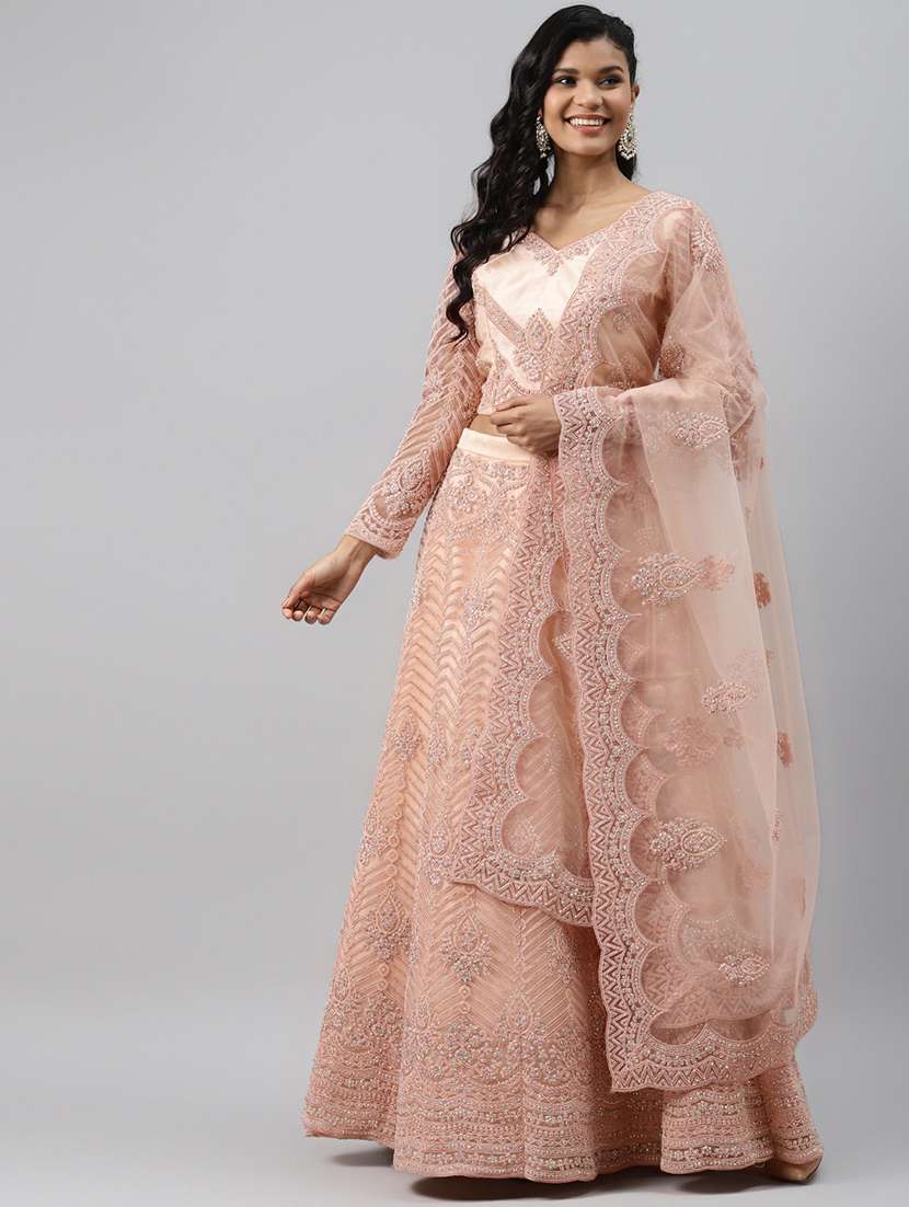 peach net aline lehenga