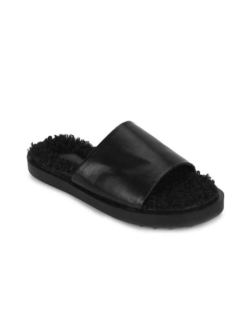 black pu slides flip flops