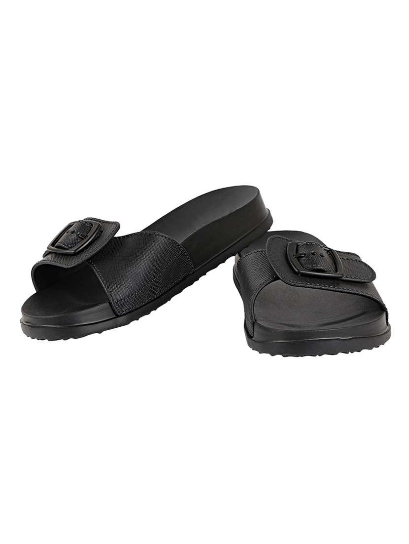 black slip on  slides - 17808333 -  Standard Image - 2