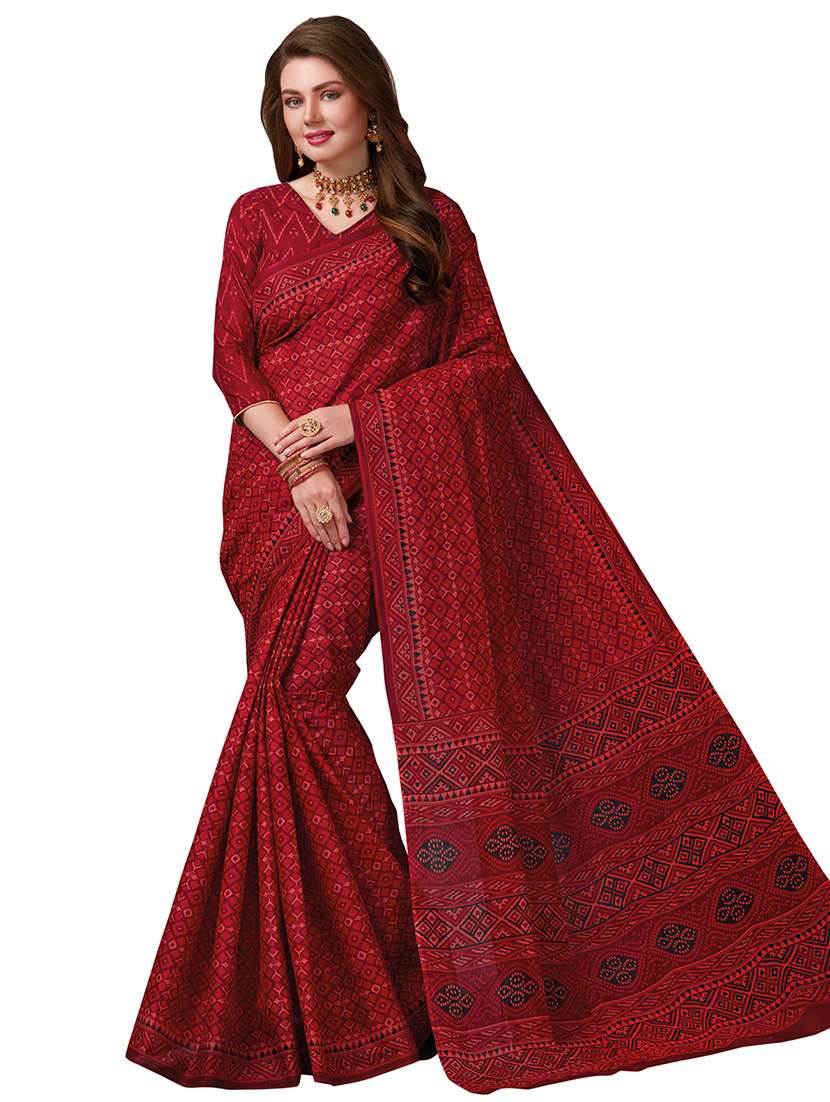 maroon printed saree with blouse