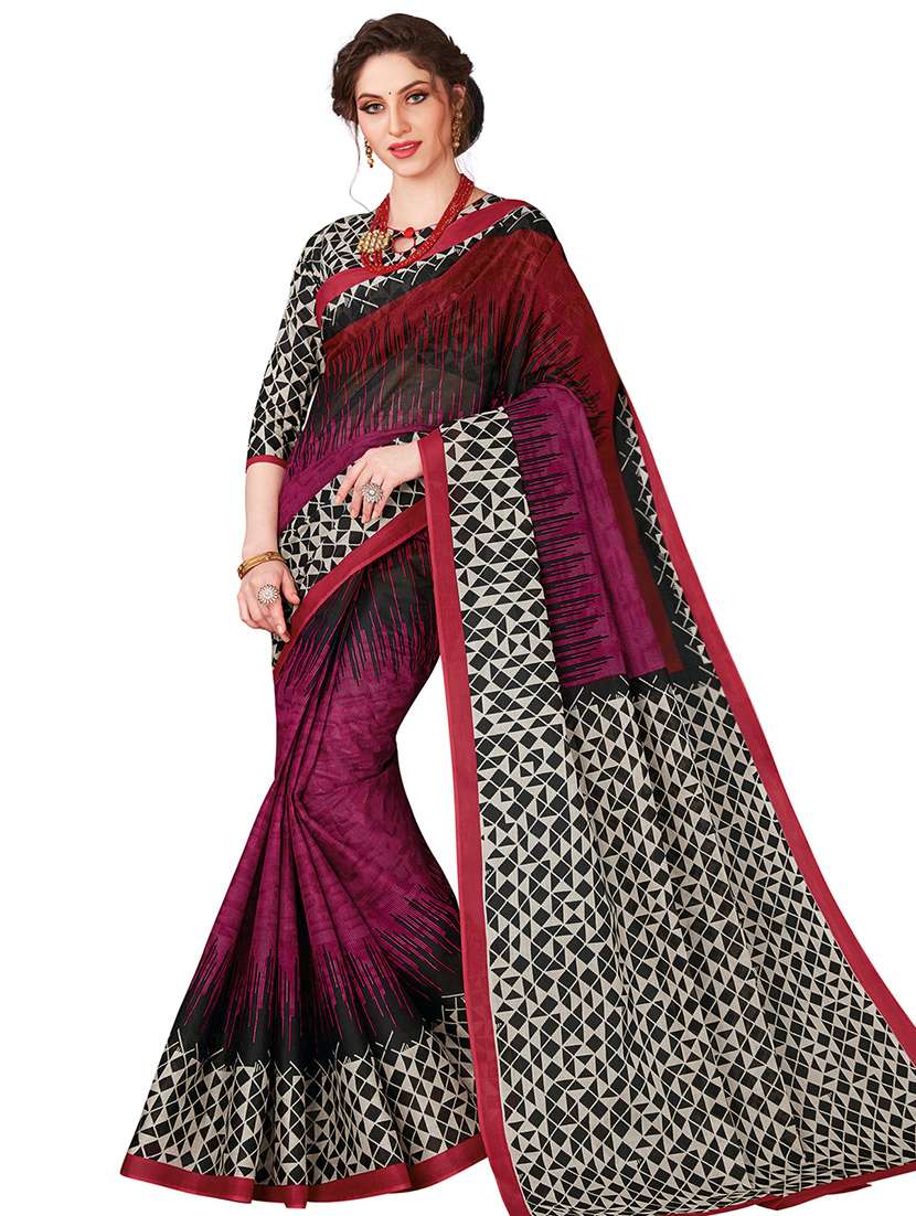women's geometric purple colored saree with blouse
