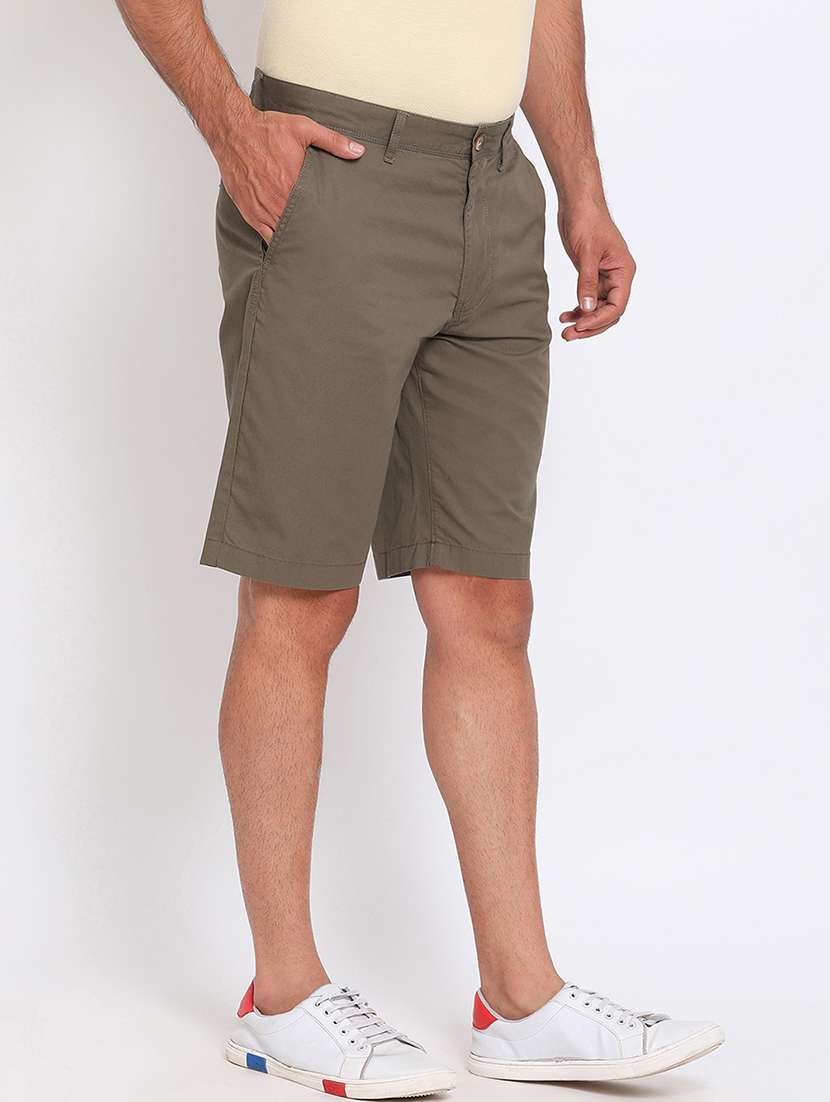 olive green solid bermuda shorts - 17809702 - Standard Image - 2