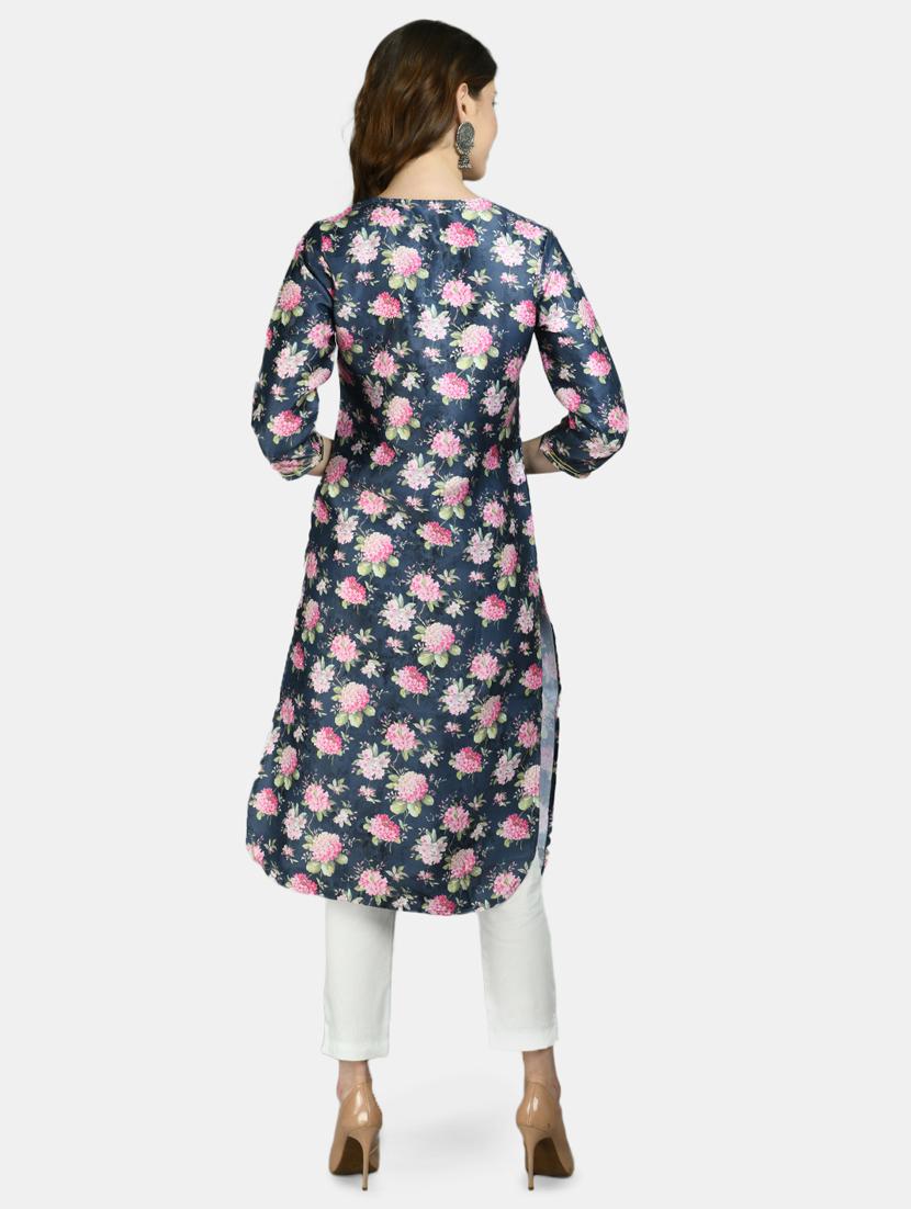 floral silk straight kurta - 17810154 - Standard Image - 2
