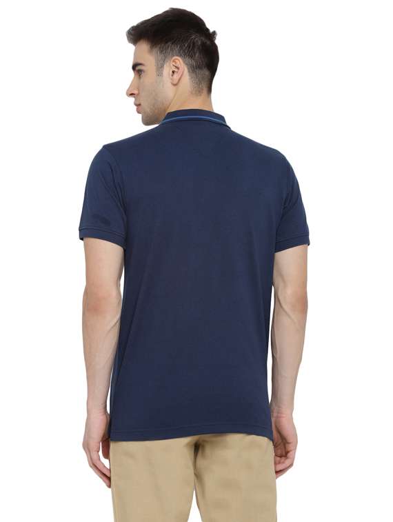 navy blue solid polo t-shirt - 17812218 -  Standard Image - 2