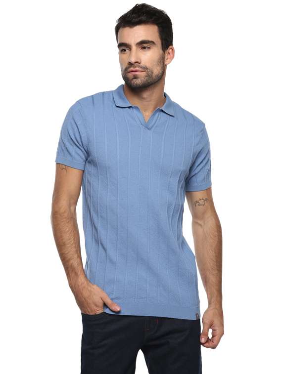 blue self design polo t-shirt