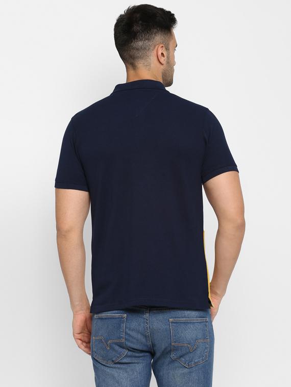 navy blue color block polo t-shirt - 17812239 - Standard Image - 2