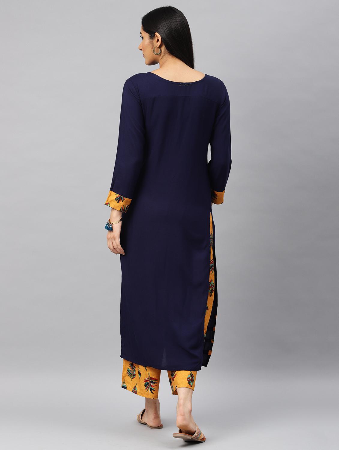 navy rayon kurta palazzo set - 17812919 - Standard Image - 2