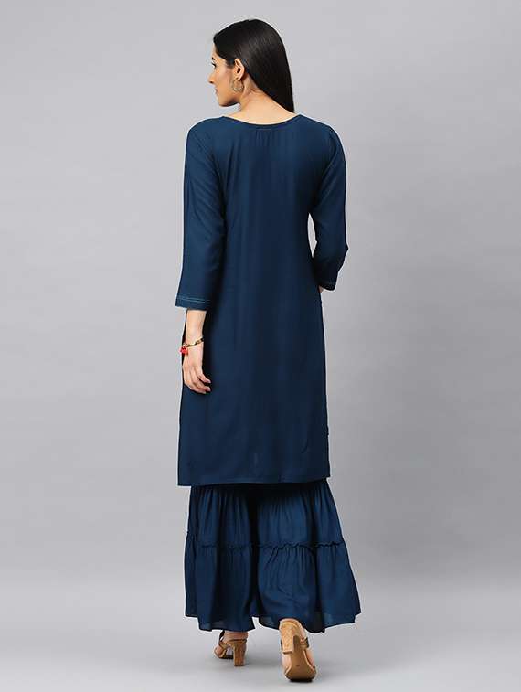 teal rayon kurta sharara  set - 17812923 -  Standard Image - 2