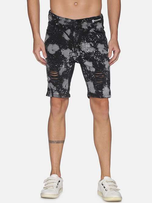 black printed denim shorts - 17813704 -  Standard Image - 0