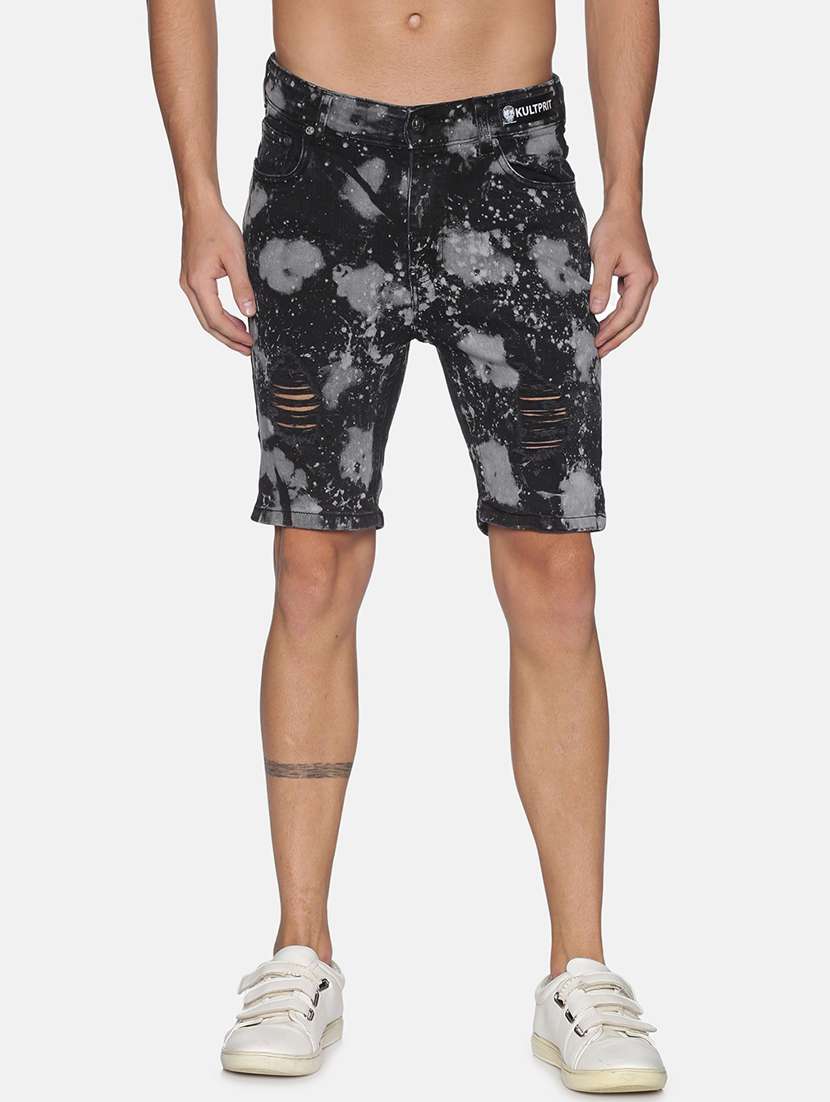 black printed denim shorts - 17813704 -  Zoom Image - 0