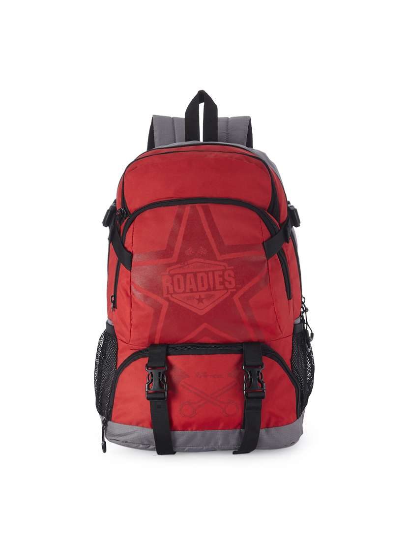 red  polyester backpack