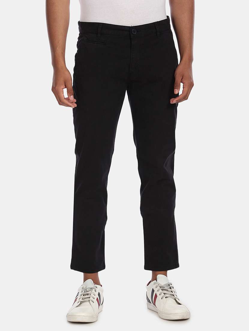 black solid flat front casual trouser