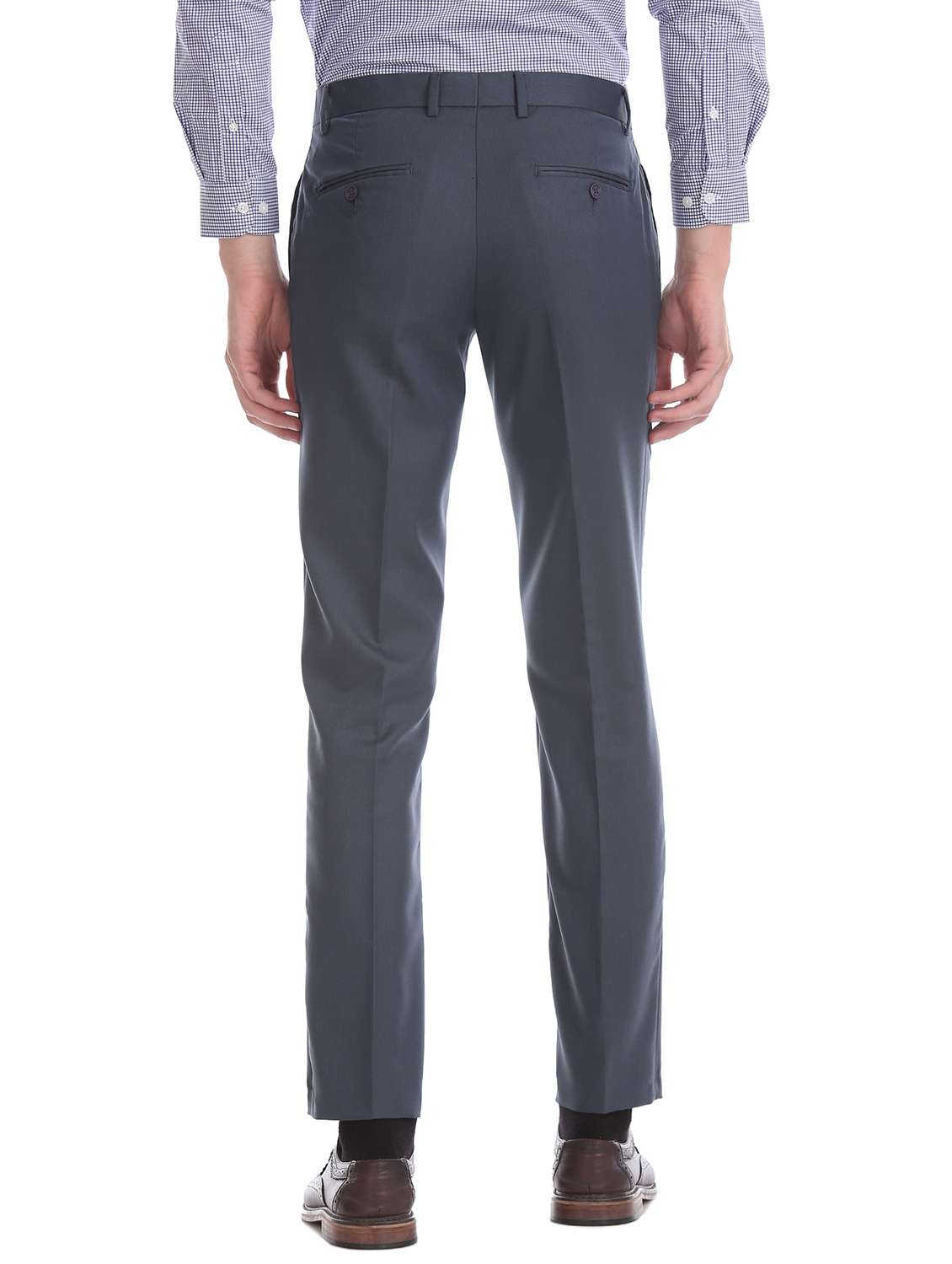 navy blue textured flat front formal trouser - 17816954 - Standard Image - 2
