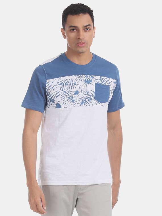 blue printed cut & sew pocket t-shirt